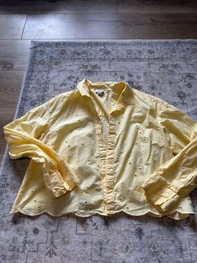 a new day Soft Yellow Eyelet Button-Front Top